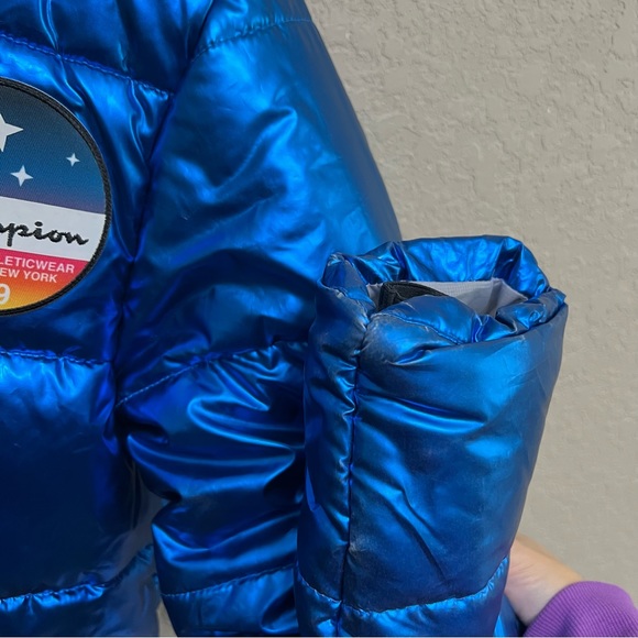 Champion X NASA men sz XS Metallic Puffer Jacket Blue Quilted - Picture 16 of 16